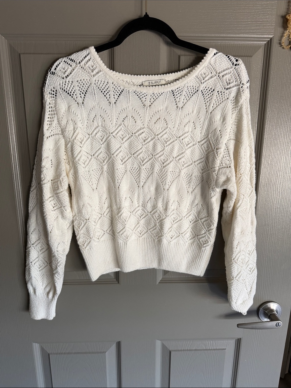 Z Supply Cream Open-Knit Diamond Stitch Pullover